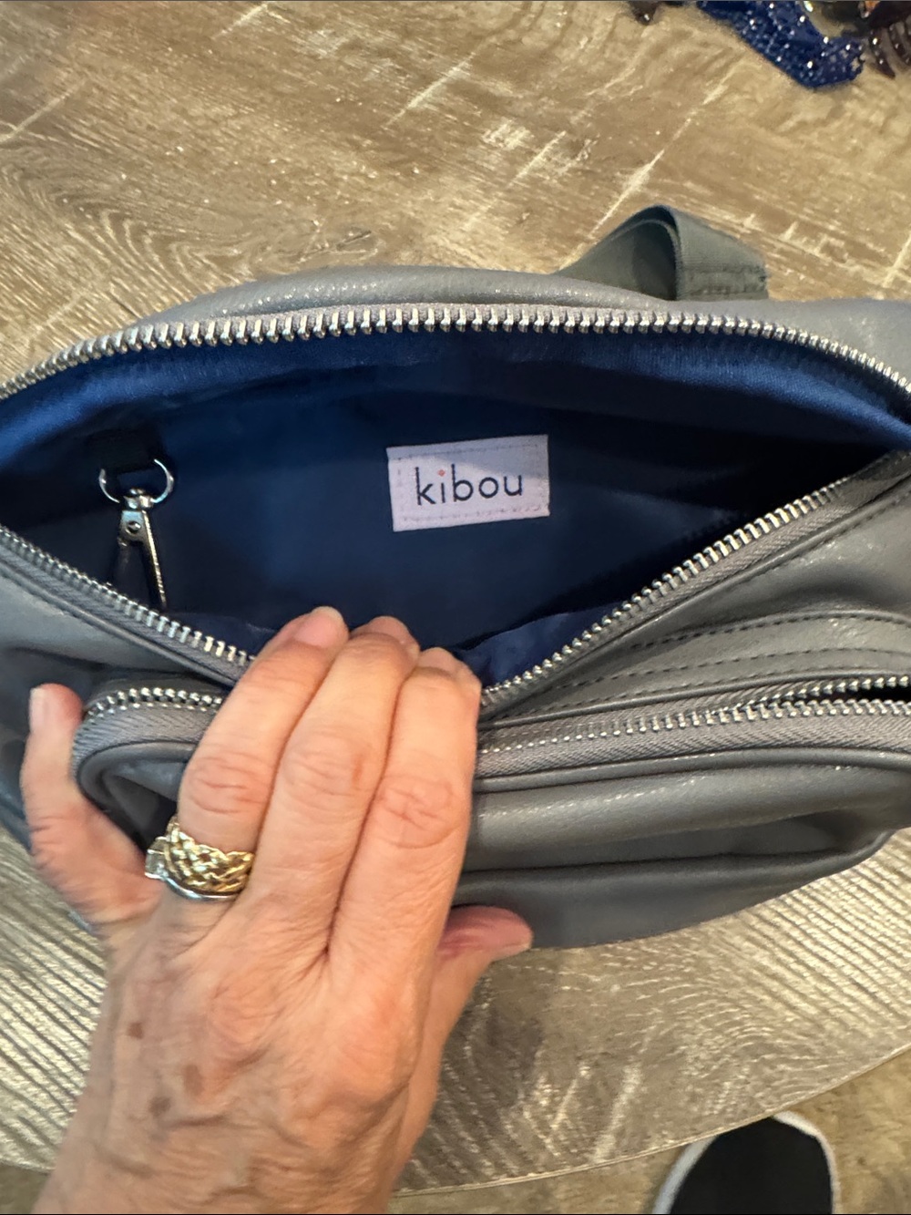Kibou Gray Leather Crossbody Bag with Dual Zips